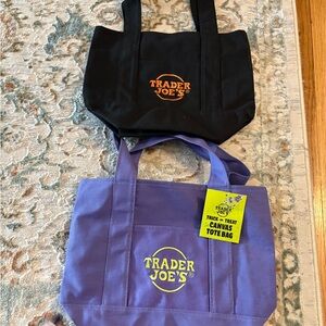Trader Joe's Black and Purple Canvas Tote Bag Set